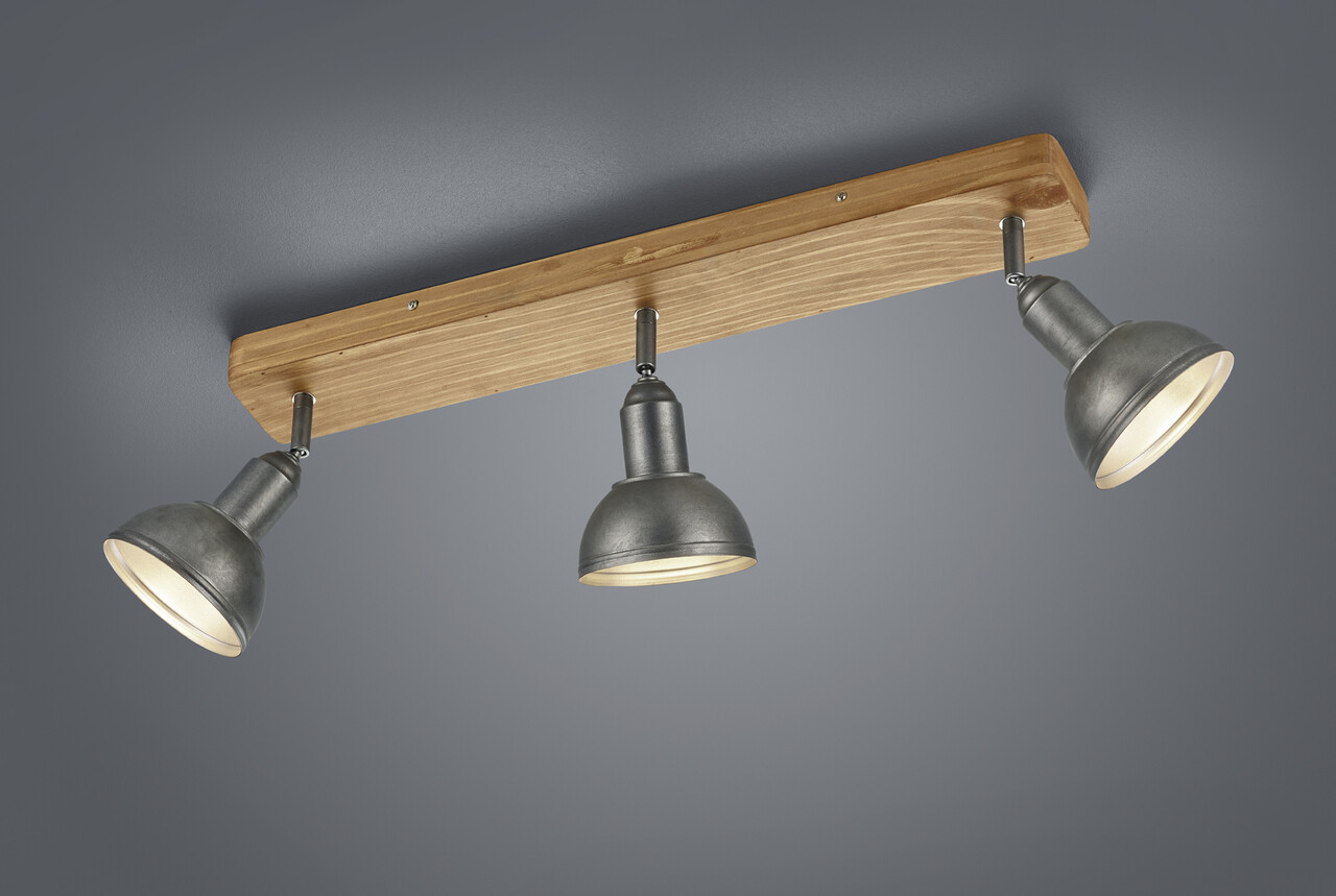 Plafoniera Delhi, TRIO, 58x11.6x20.5 cm, 40W, 3x E14, metal, nichel antic/natur - imagine 3